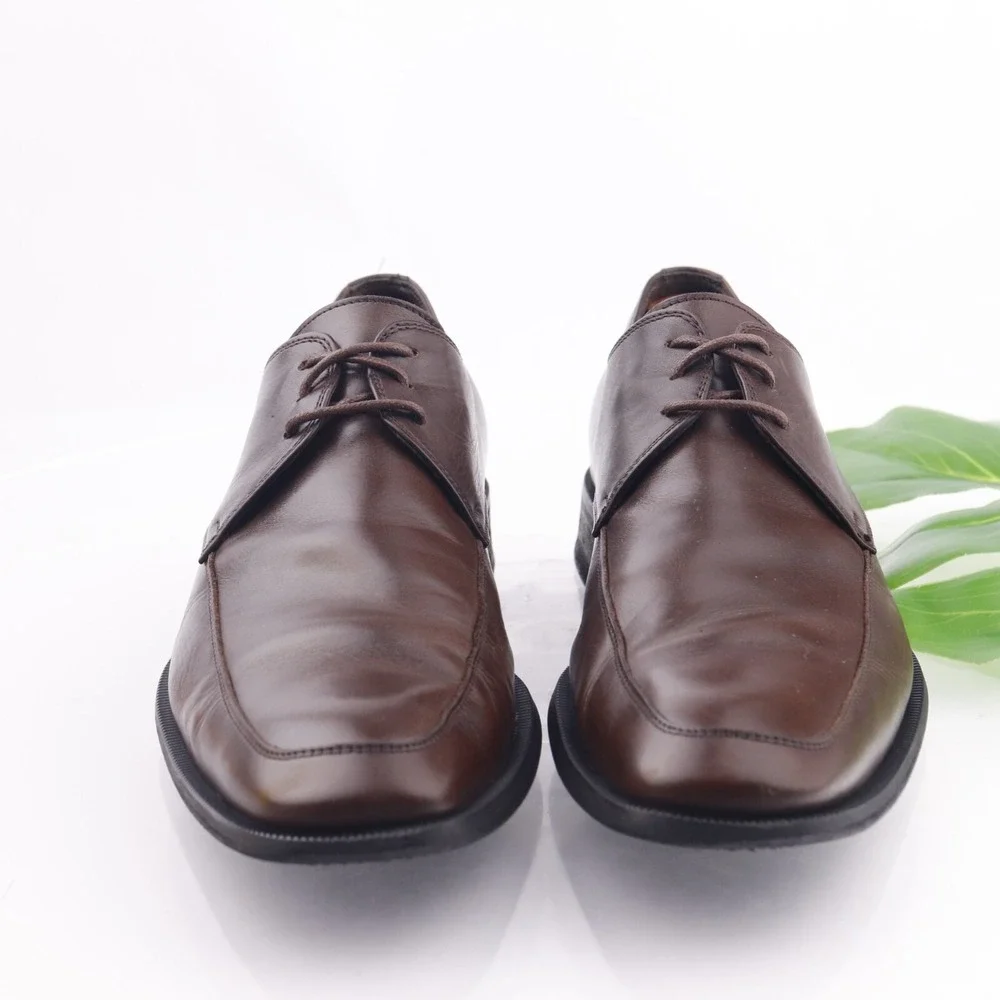 Ermenegildo Zegna Mens Oxford Size 10 Brown Leather Square Toe Dress Shoes Italy